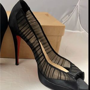 Christian Louboutin 42 black crepe chiffon Ambrosina heel